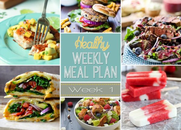 Healthy Meal Plan Week #1 - A delicious mix of healthy entrees, snacks and sides make up this Healthy Weekly Meal Plan for an easy week of nutritious meals your family will love!