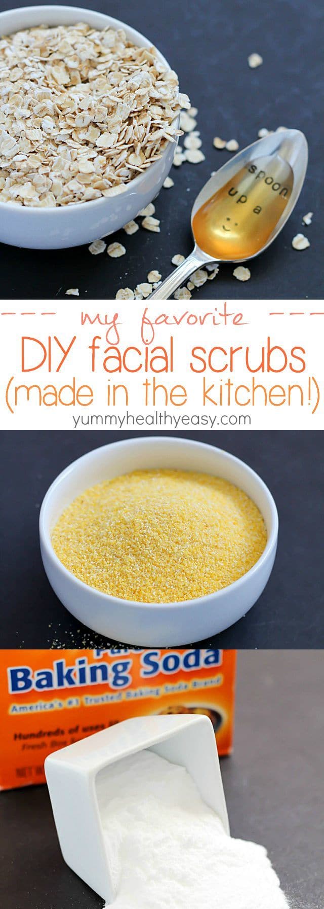 Ditch the expensive exfoliating creams and try these homemade facial scrubs! They're more natural and just as effective at removing dirt, oil and dead skin from your face - all made from simple ingredients in your kitchen!
