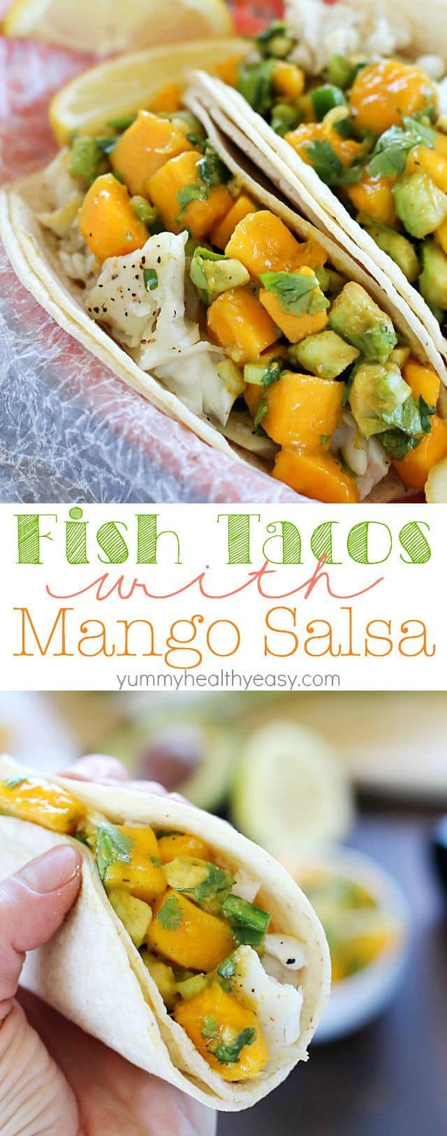 You will love these Fish Tacos with Mango Salsa! Corn tortillas filled with flaky white fish and topped with fresh mango and avocado salsa. Doesn't get better than that! #ad