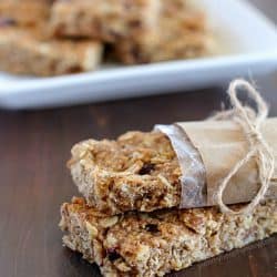 These Homemade Healthy Granola Bars are full of good stuff – oats, wheat germ, flax seed, dried cranberries, and applesauce to name a few! They’re quick to make and are a great healthy snack to eat throughout the week. A family favorite!