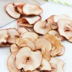 These Homemade Apple Chips are the perfect healthy snack for any time of the day! They're easy to make and you only need a few ingredients to make them. One of my favorite healthy snacks! (P.S. No dehydrator needed!)