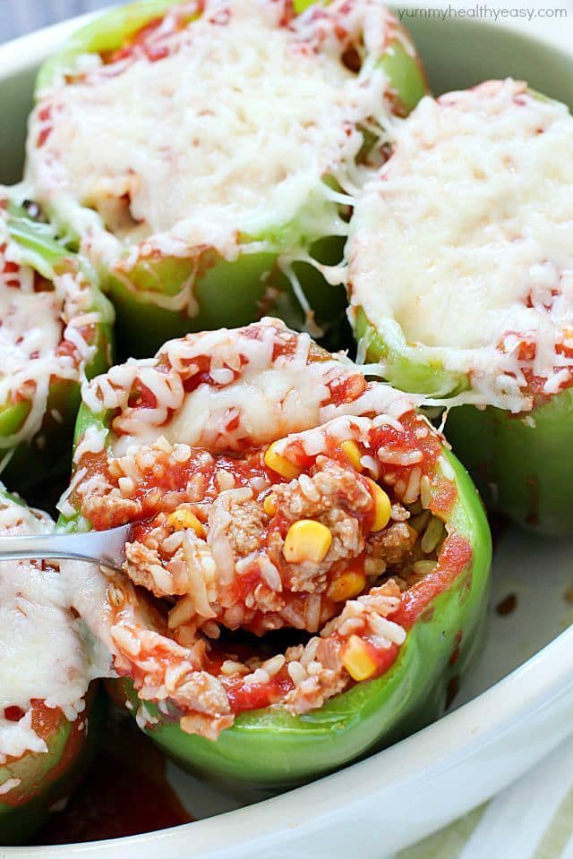 I have great memories of my mom making stuffed bell peppers for my family when I was a kid. This is a slight twist on her classic stuffed bell pepper recipe that I grew up eating and loving!
