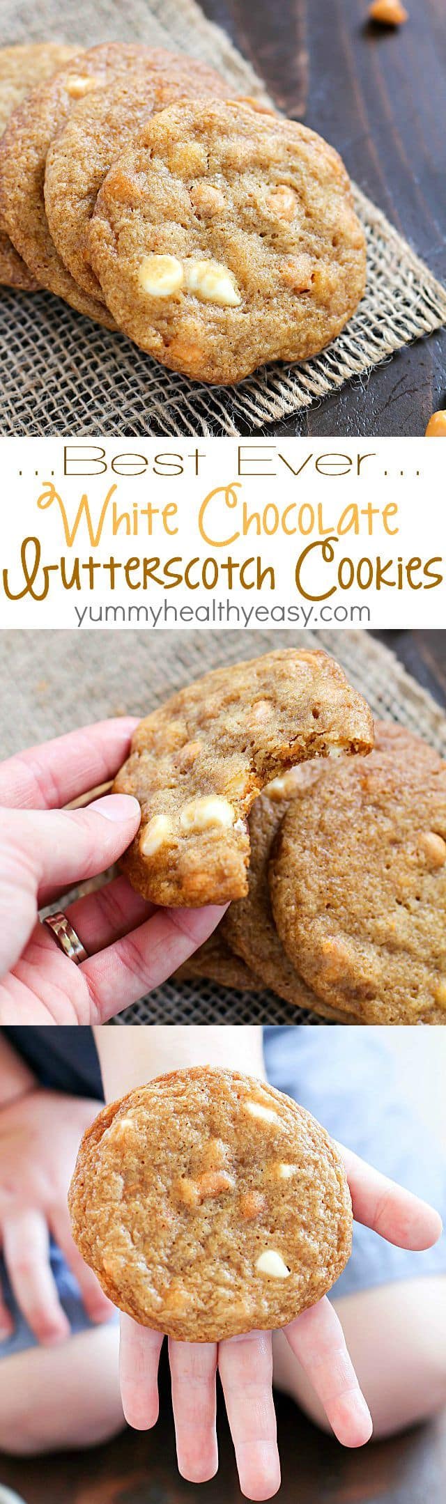 The Best Ever White Chocolate Butterscotch Cookies - these are incredible! White chocolate and butterscotch chips melted inside buttery, soft cookies. To-die-for.