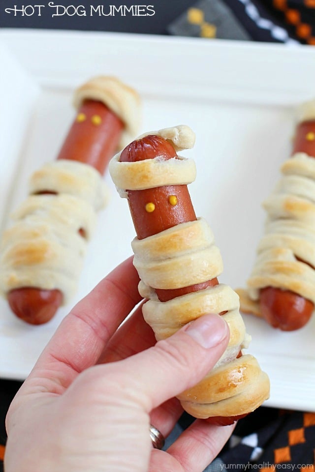 Looking for a fun, kid-friendly dinner for Halloween? Make these Hot Dog Mummies aka Mummy Dogs! A super cute and really easy recipe with only two main ingredients!