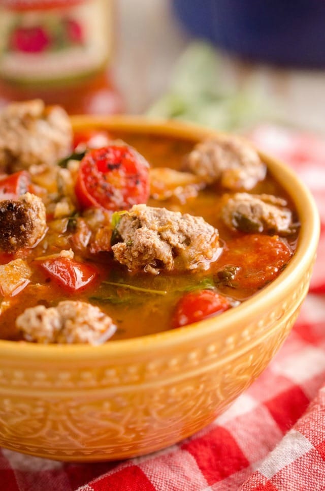 Light Tomato Basil Meatball Soup is a hearty and healthy dinner filled with lean meatballs and fresh tomatoes and basil and will leave you feeling warmed up and satisfied!