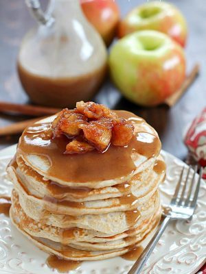 Start your morning with some Applesauce Pancakes with Cinnamon Syrup! These pancakes are healthy, light, fluffy and full of fall flavors. The cinnamon syrup is to-die-for! You won't regret making up a batch of these for breakfast - or lunch or dinner! ;)
