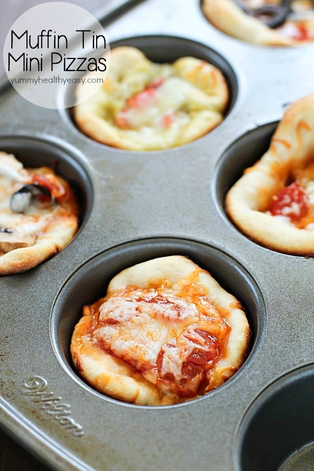 Dinner doesn't get easier than this: Muffin Tin Mini Pizzas! They're ready in about 20 minutes and are customizable to what you like. Kids love these and love to help make them!