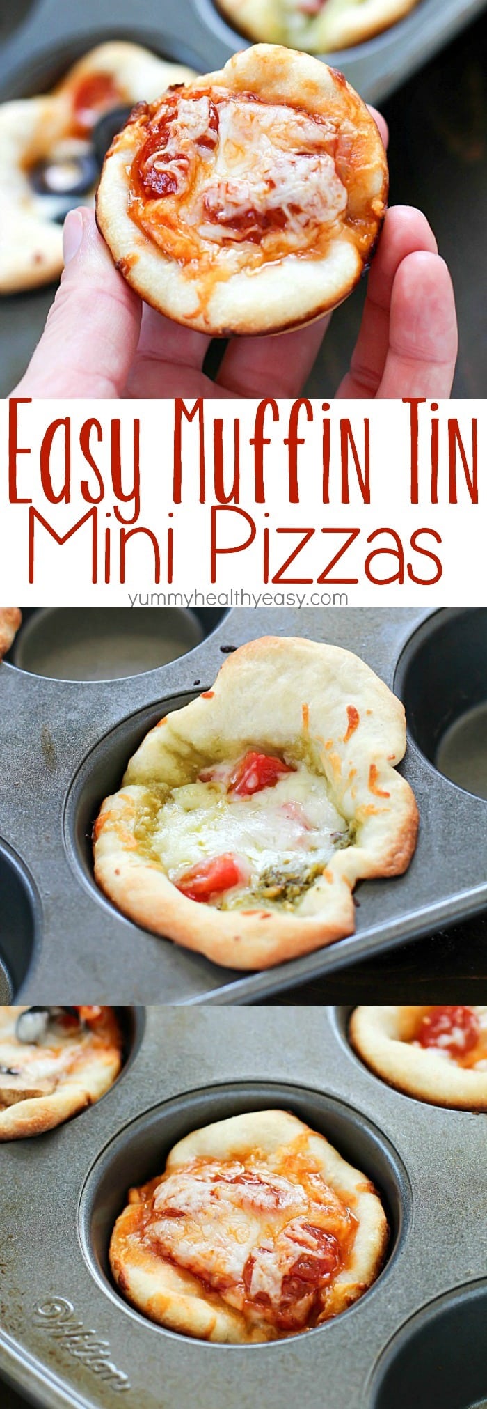 Dinner doesn't get easier than this: Easy Muffin Tin Mini Pizzas! They're ready in about 20 minutes and are customizable to what you like. Kids love these and love to help make them!