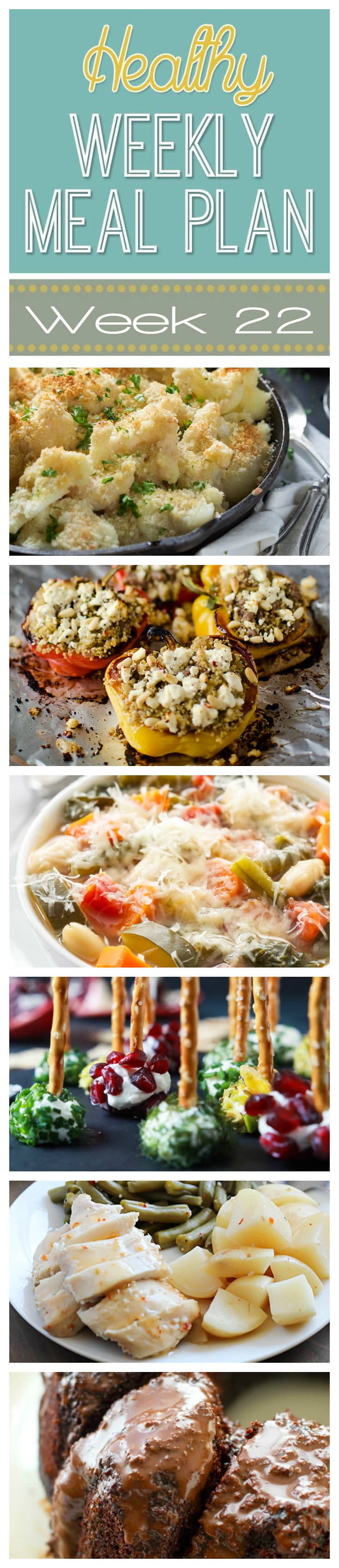 Healthy Weekly Meal Plan #22 - get your week's worth of healthy dinners planned out plus breakfast, lunch and snack ideas, too! You will love these healthy recipes!