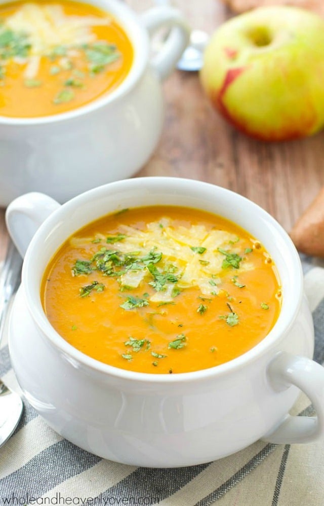 This Cream of Sweet Potato Apple Soup is velvety-smooth and loaded with sweet potato and apple flavors. It's the ultimate warm-up on a chilly day!