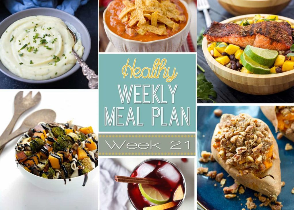 Are you ready for another Healthy Weekly Meal Plan? Week #21 has some of the yummiest comfort food dinners EVER. Plus an easy lunch, snack and dessert recipe too! So many great recipes all together so you can plan your week's meals with ease!