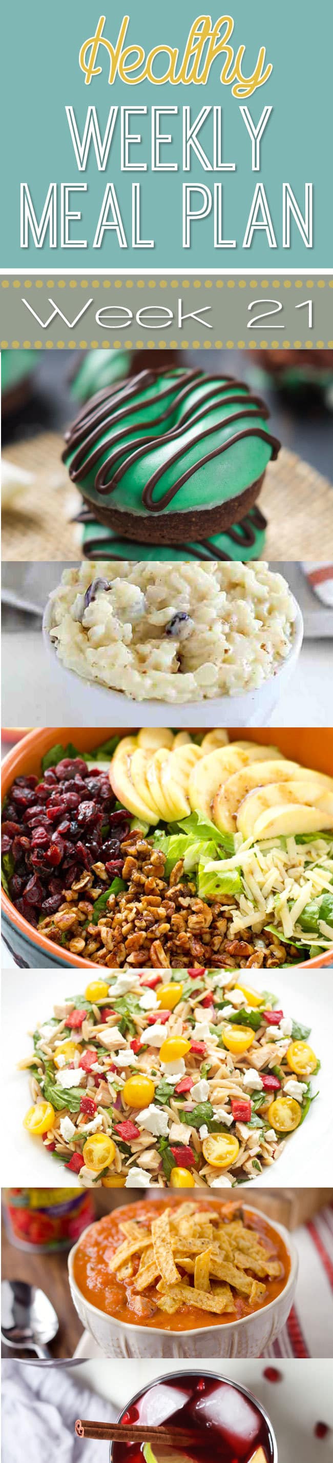 Are you ready for another Healthy Weekly Meal Plan? Week #21 has some of the yummiest comfort food dinners EVER. Plus an easy lunch, snack and dessert recipe too! So many great recipes all together so you can plan your week's meals with ease!