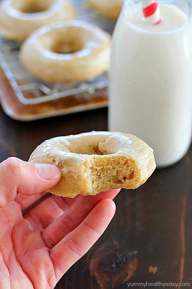 Baked Eggnog Donuts with Eggnog Glaze for the breakfast WIN! These homemade donuts are full of eggnog flavor, moist on the inside, totally easy to make and completely dairy free! If you like eggnog, these are a must-make! Perfect for Christmas breakfast!! AD
