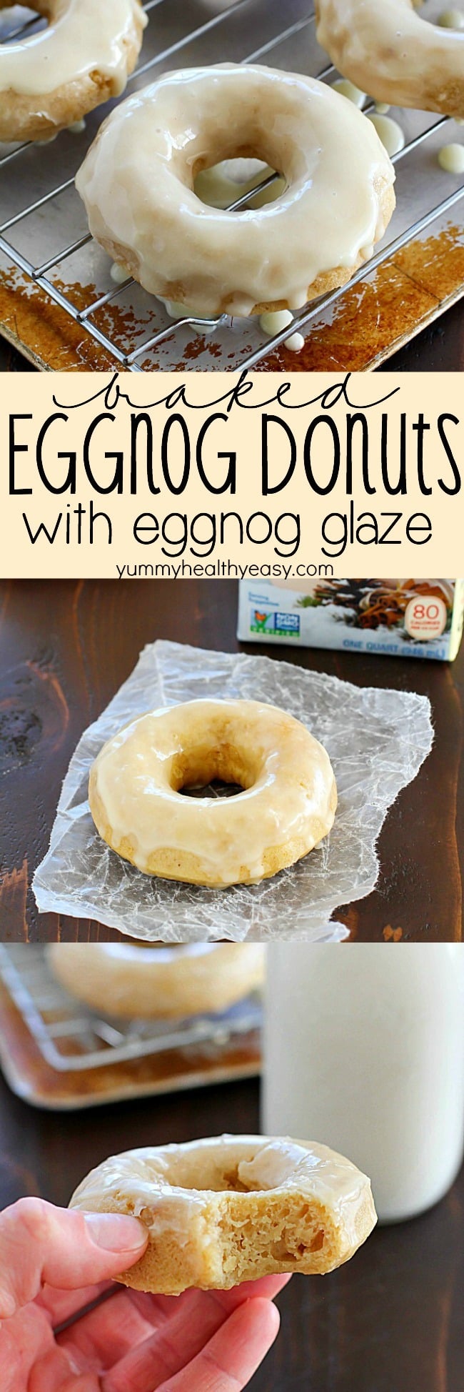 Baked Eggnog Donuts with Eggnog Glaze for the breakfast WIN! These homemade donuts are full of eggnog flavor, moist on the inside, totally easy to make and completely dairy free! If you like eggnog, these are a must-make! Perfect for Christmas breakfast!! AD