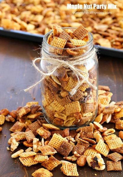 Maple Nut Party Mix is the easiest party mix you can make! This salty & sweet snack is perfect to bring to a party or to give out as gifts. Always a crowd-pleaser!