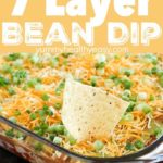 You will love this 7 Layer Bean Dip! This is my Mom's quick & easy recipe for the most requested, most popular appetizer in our family. It's perfect to bring to a party or to serve during game day!