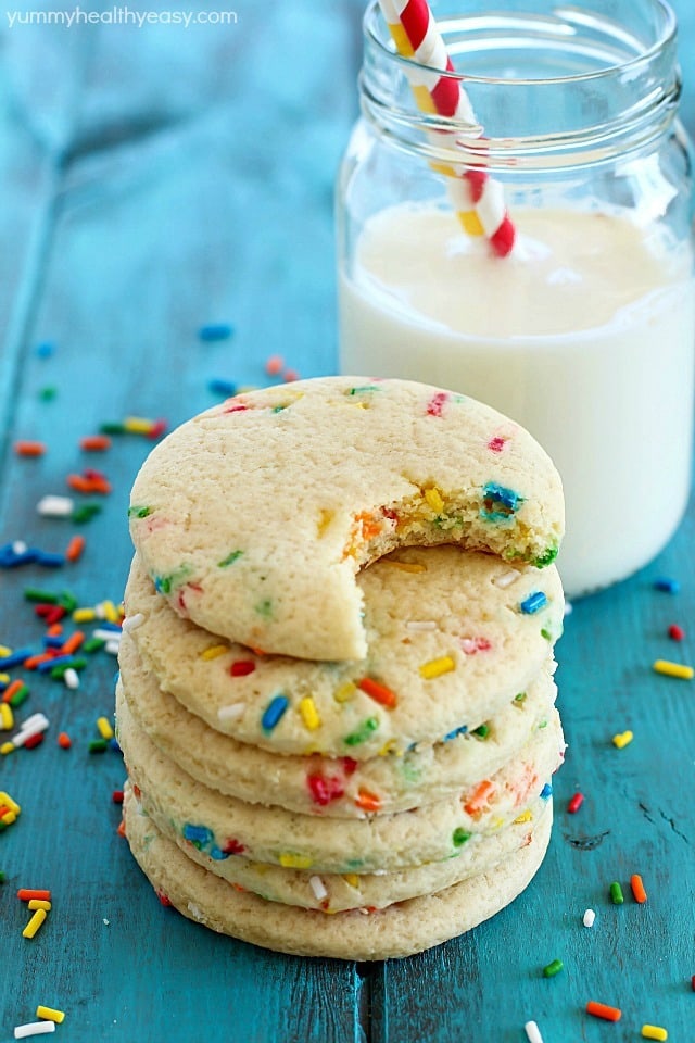 Funfetti Cookies to celebrate a special day! This is honestly the BEST sugar cookie recipe I've EVER had. They're soft, buttery and the sprinkles add just the right amount of crunch and sweetness! Great with or without frosting.