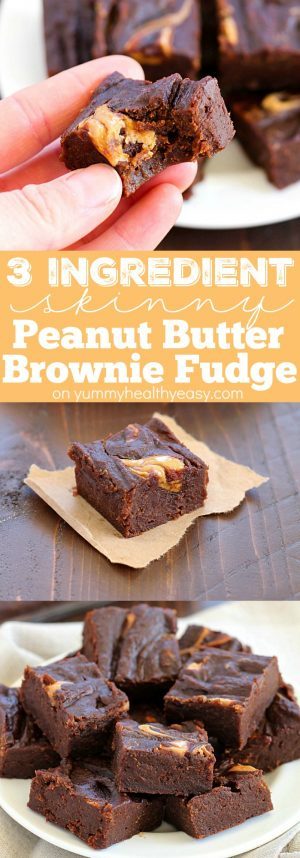3-Ingredient Skinny Peanut Butter Brownie Fudge - Yummy Healthy Easy