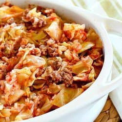Cabbage Roll Casserole is much easier than making traditional cabbage rolls! This yummy casserole is slowly baked and full of ground beef, rice and cabbage in a light tomato sauce. Hearty, simple to make and delicious!