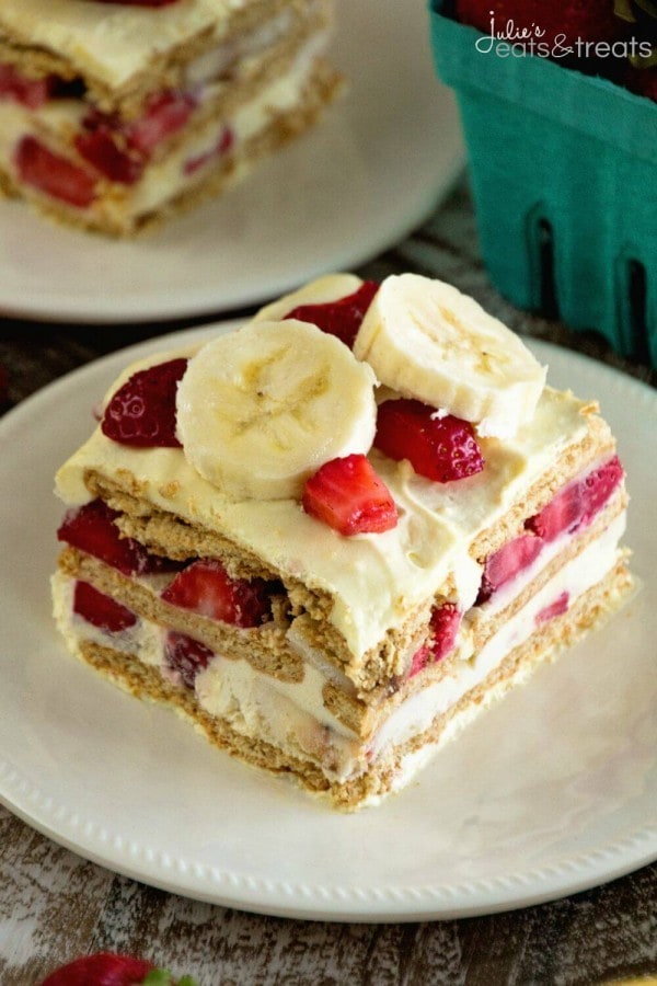 Skinny Strawberry Banana Ice Box Cake by Julie's Eats and Treats