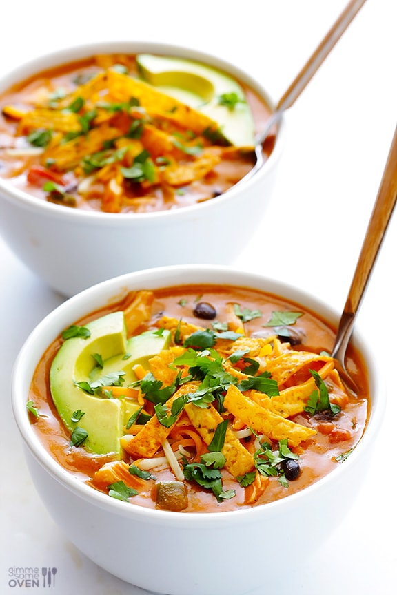 20 Minute Cheesy Chicken Enchilada Soup by Gimme Some Oven