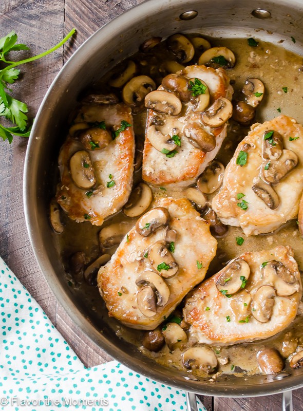 30 Minute Pork Chops with Creamy Bourbon Mushroom Sauce by Flavor the Moments