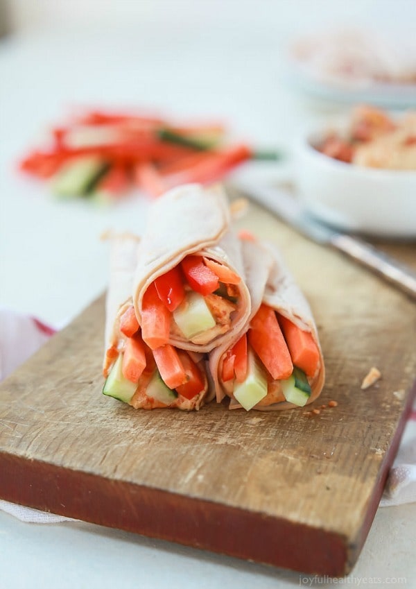Lunch just got easier with these Gluten Free Veggie Turkey Rollups! Only 5 ingredients, bread free, less than 200 calories a serving and every bit as satisfying.