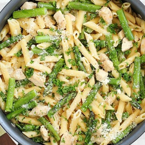 Creamy One-Pan Chicken Asparagus Pasta - Yummy Healthy Easy