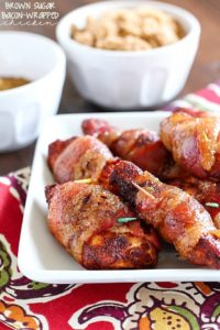 Brown Sugar Bacon Wrapped Chicken is one of my favorite dinners! Making this again tonight! You roll the chicken in spices and then wrap in bacon. Then roll in brown sugar and bake. SO easy, tender, juicy & flavorful. My family loves this chicken dinner! AD
