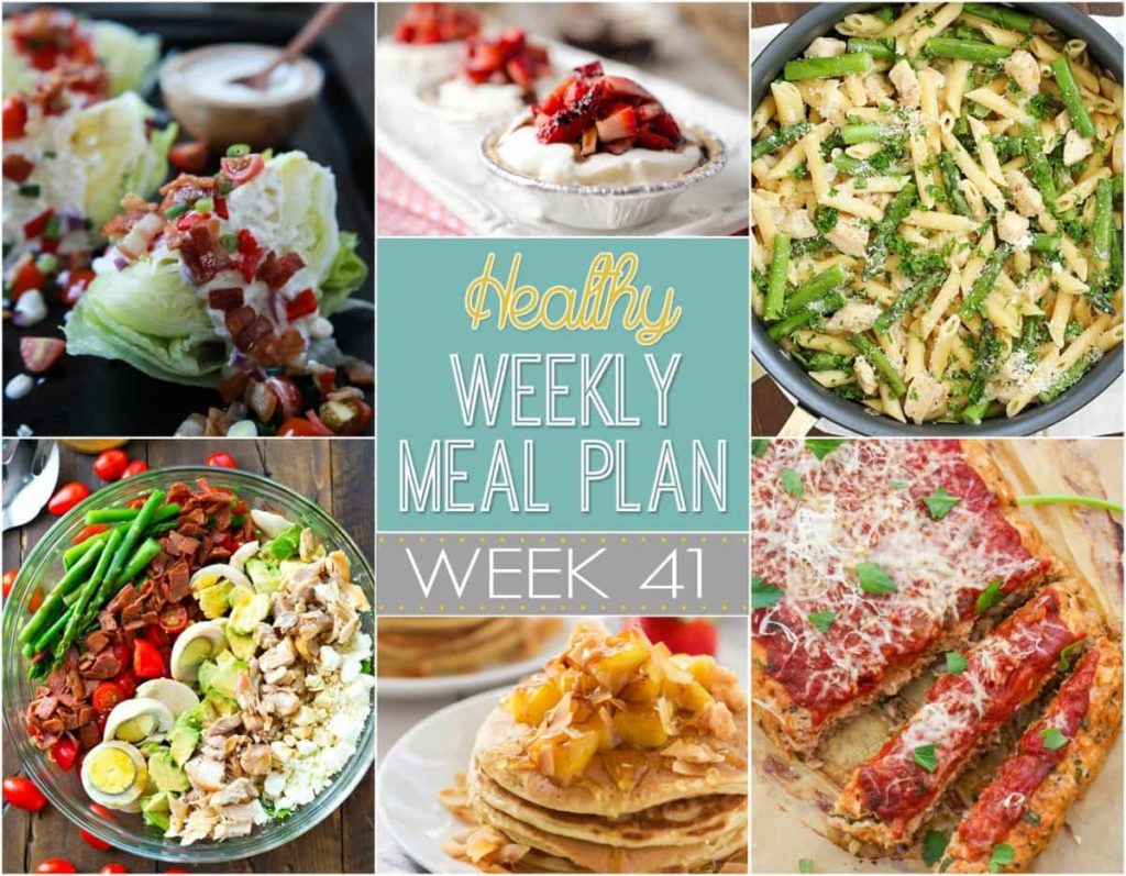 Healthy Weekly Meal Plan #41 - we've made the weekly menu planning easy for you by putting together a list of dinners for the week plus a lunch, snack, side dish and dessert! Bonus? They're all healthy!