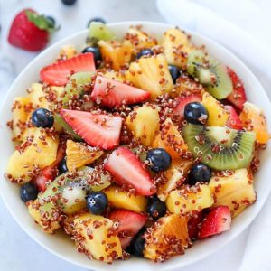 Quinoa Fruit Salad tossed in a Sweet Lime Dressing - a colorful, healthy side dish that goes with any meal! AD