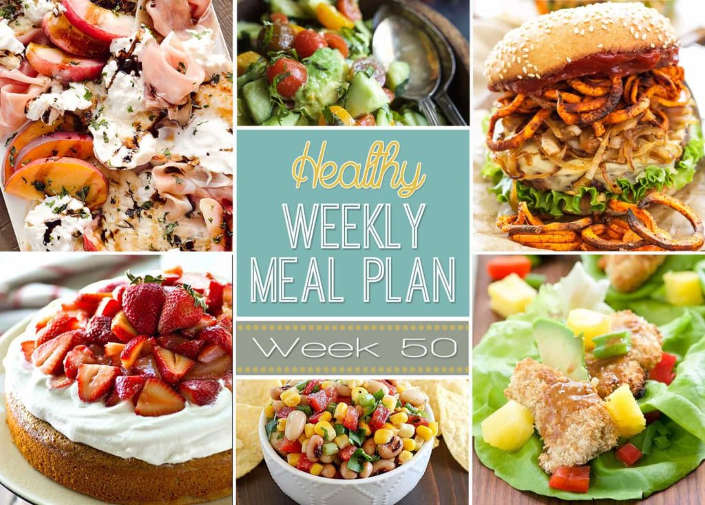 Plan out your meals with ease with our Healthy Weekly Meal Plan! Week #50 is filled with healthy main dishes to add to your dinner rotation. Plus a breakfast, lunch, snack and even an amazing dessert, too!