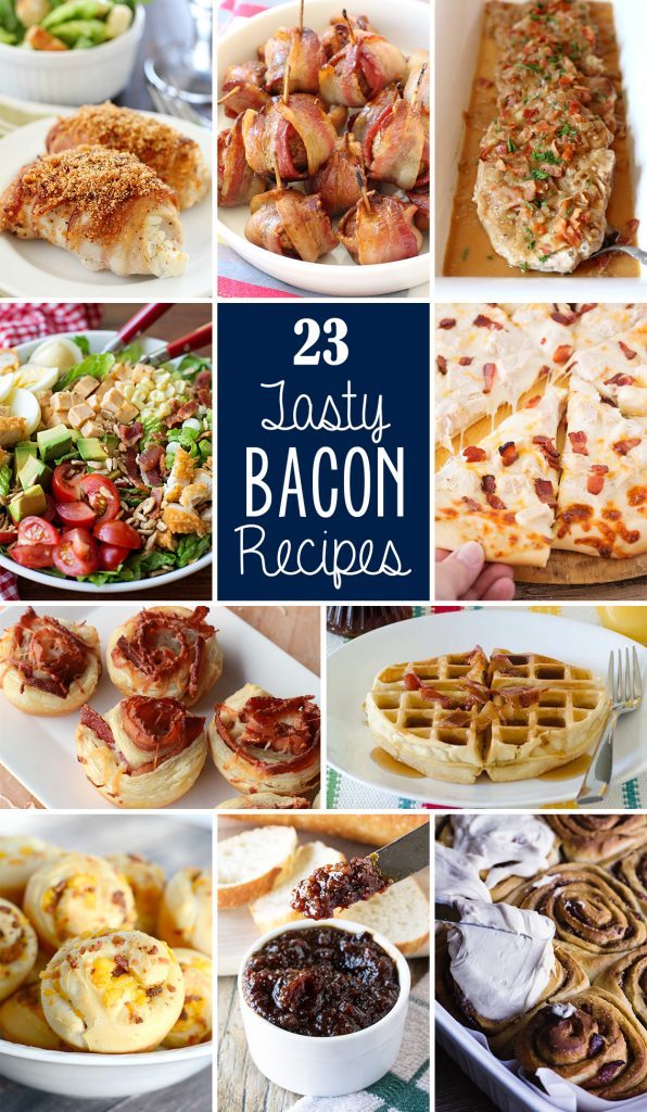 Bacon Wrapped Cream Cheese Chicken Rollups are easy to make and are packed with flavor! Cream cheese and green onions are spread over chicken cutlets and wrapped in bacon and baked then topped with bread crumbs. This is a dish everyone will rave over! Plus 22 more delicious bacon recipes for you to drool over. You're welcome! ;)