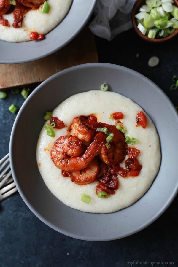 Spicy Cajun Shrimp with Smoked Gouda Grits, a southern classic elevated! This Shrimp and Grits dish walks the line between fresh flavors and comforting richness, you’re gonna love it!