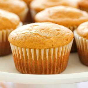 Easy Pumpkin Muffins are the perfect fall breakfast or snack! Using Bisquick as a shortcut makes these just about the easiest pumpkin muffins ever! Only 7 ingredients and 120 calories, you and your family will LOVE these delicious, light & fluffy easy pumpkin muffins for a quick fall breakfast!