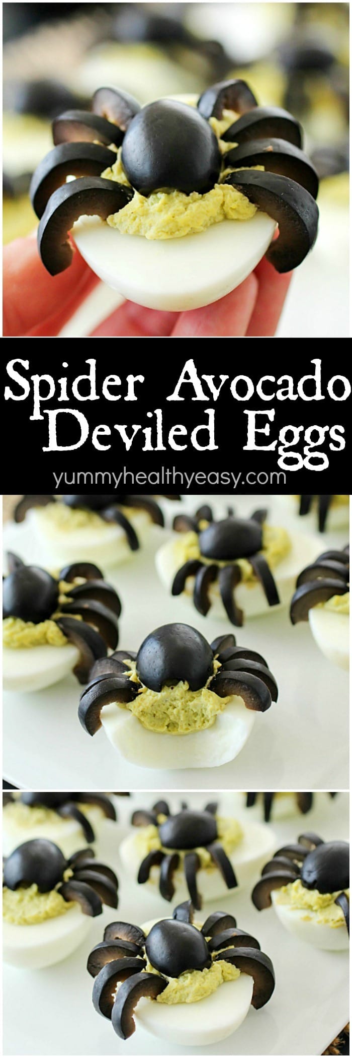 Celebrate Halloween with Spooky Spider Avocado Deviled Eggs! Your party guests will love these creepy crawly olive spiders on top of ghoulishly green avocado deviled eggs! AD