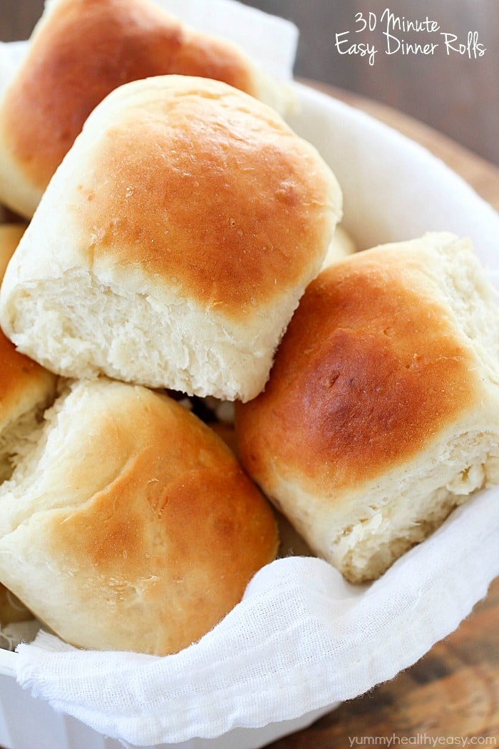 Easy Dinner Rolls that take only 30 minutes to make! This recipe produces a small batch of 15 rolls, making it perfect for a quick side dish any night of the week! Plus 20 more delicious bread recipes you won't want to miss!