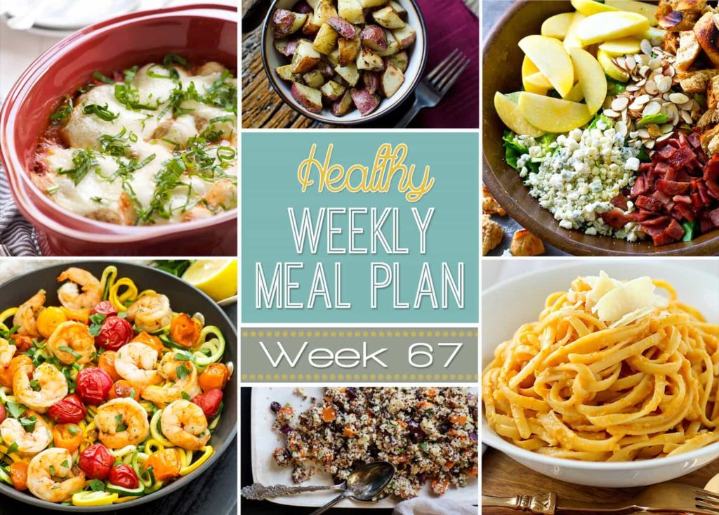 Our Healthy Weekly Meal Plan is full of delicious dinner recipes plus a healthy breakfast, lunch, side dish and dessert recipes all for you to try out! You will love these creative and healthy recipes we bring every week! Week #67 is full of healthier spins on some classics!