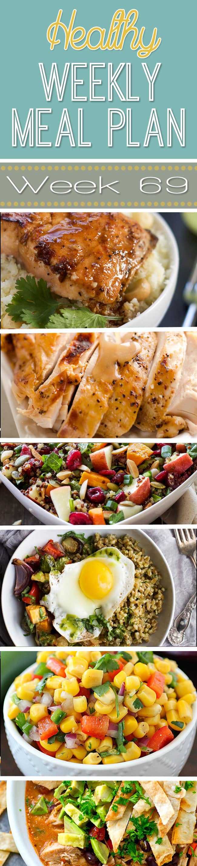 Plan out your weekly menu with this Healthy Weekly Meal Plan #69! So many delicious and healthy dinner recipes along with a healthy breakfast, lunch, side dish and dessert recipe! You have to see this week's recipes!