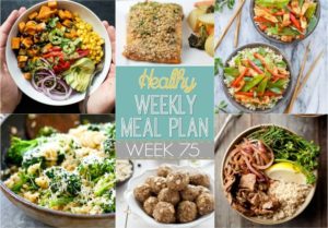 Check out the recipes in this week's Healthy Weekly Meal Plan #75! There's a healthy dinner recipe for every day plus a healthy breakfast, lunch, side dish and even dessert recipe too! Make your life easier by planning out your recipes a week at a time!