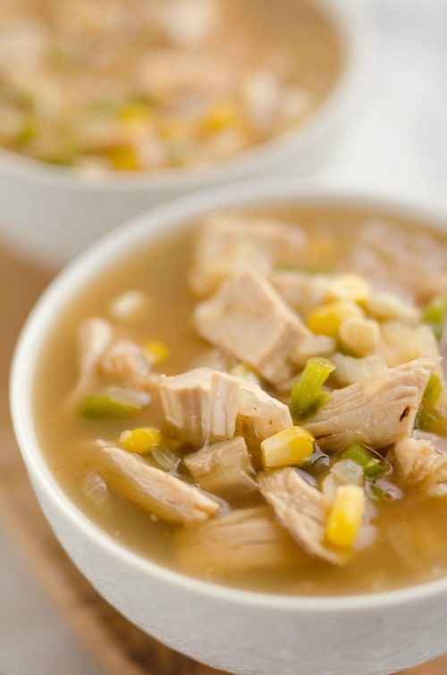 Spicy Turkey & Sweet Corn Soup is the perfect recipe to use up your holiday leftovers for a light and healthy meal ready in just 15 minutes!