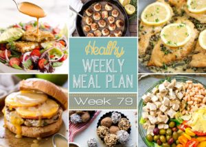 Ready for another incredible Healthy Weekly Meal Plan? Week #79 is full of healthy entrees for every night of the week, and also includes a breakfast, lunch, side dish, snack and dessert recipe for you, too! There's a vegetarian option and varying chicken, beef and pork recipes as well. Time to get meal planning!