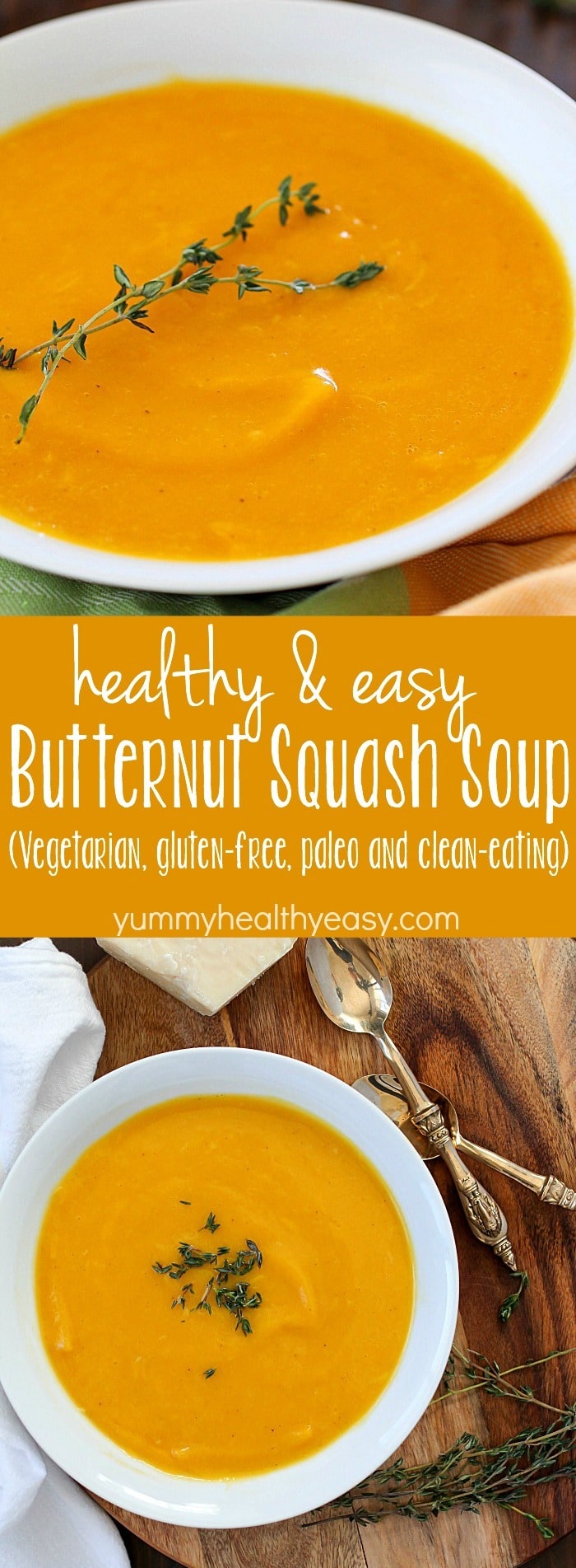This is the BEST ever EASY Butternut Squash Soup! Only a few ingredients to make this incredible soup. This is one of our favorite soups to make on a cold day! (Vegetarian, gluten-free, paleo and clean eating)