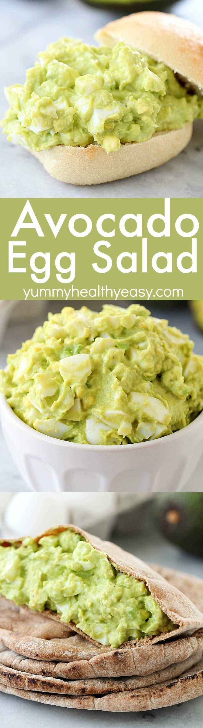 This Avocado Egg Salad is completely mayo-free and seriously tastes amazing! Imagine if guacamole and hard boiled eggs had a baby, it would be Avocado Egg Salad! This healthy recipe only takes a few minutes to whip up and is protein & fiber rich! AD