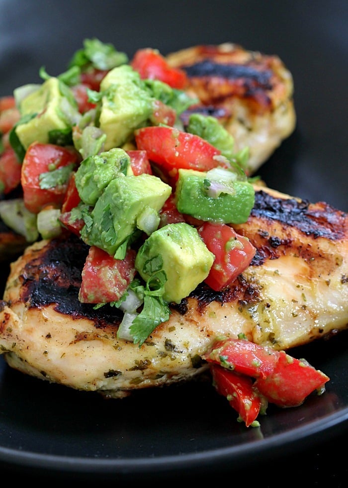 Marinated & Grilled Cilantro Lime Chicken with Avocado Salsa