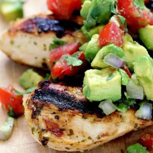 Grilled Cilantro Lime Chicken with Avocado Salsa Topping