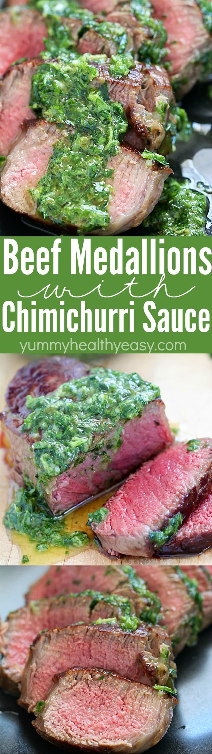 Let me show you how to make the most tender Beef Medallions, with the perfect crust and served with a flavorful and simple Argentinian Chimichurri Sauce! A quick and easy dinner recipe made in under 30 minutes (but looks fancy)! AD via @jennikolaus