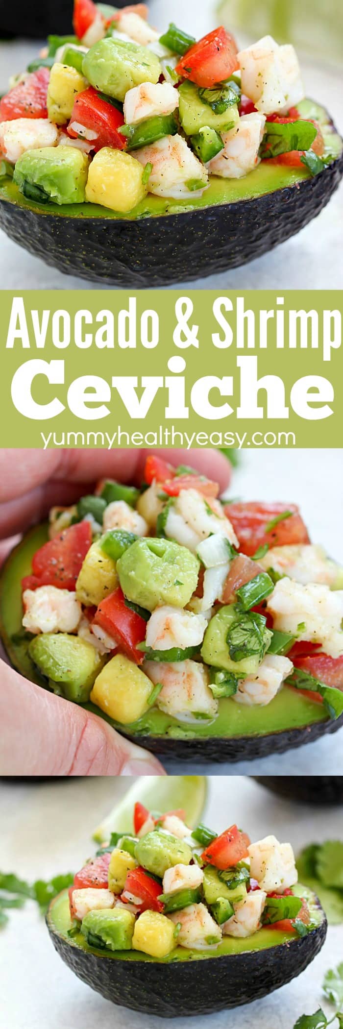 Avocado Shrimp Ceviche Recipe is served in avocado halves for less carbs. SO fresh and delicious! AD