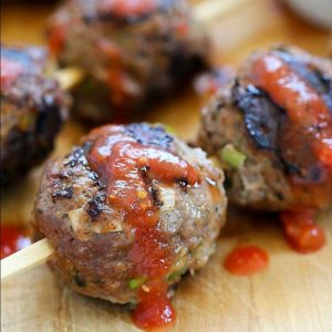 These easy Italian Meatballs are skewered and then grilled. Easy, flavorful and versatile dish!