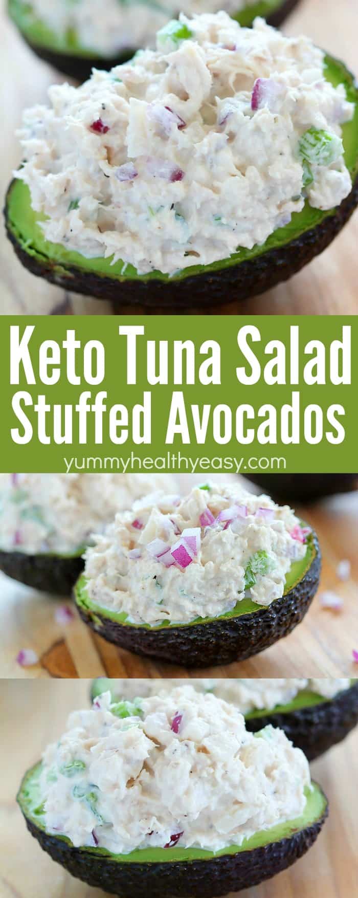 You have to try these Keto Tuna Salad Stuffed Avocados aka Tuna Salad Boats! They're a great low-carb lunch option, with a secret ingredient that gives it a little extra crunch you won't want to miss! #AD #avocado #tunasalad #easylunchrecipe #tunasaladrecipe #yummyhealthyeasy